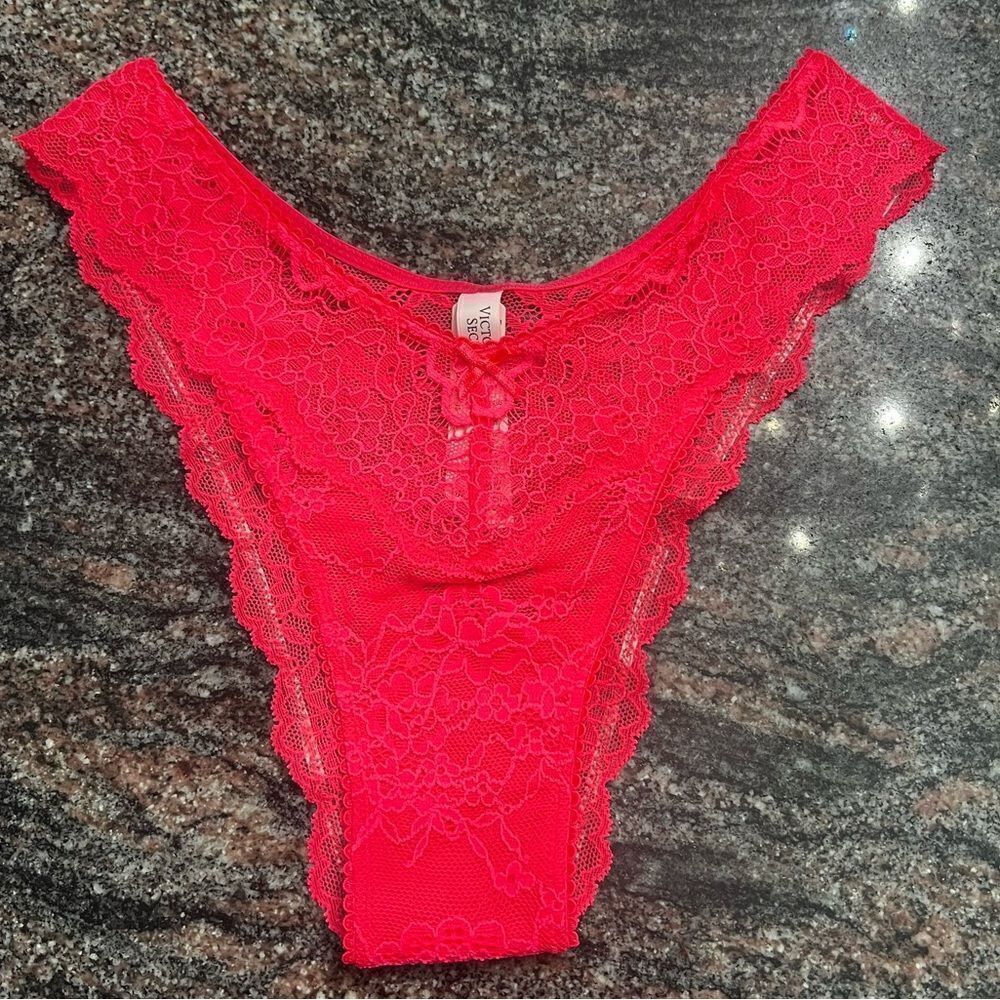 Victoria’s Secret Dream Angels high leg lace Brazilian slip panty Coral - Picture 6 of 9